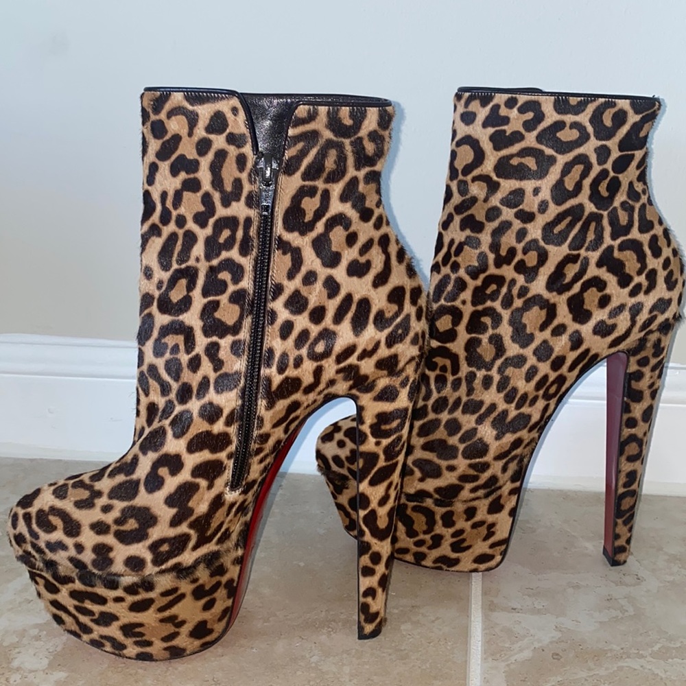 Leopard Print Platform Ankle Boots - Women's High Heel Booties